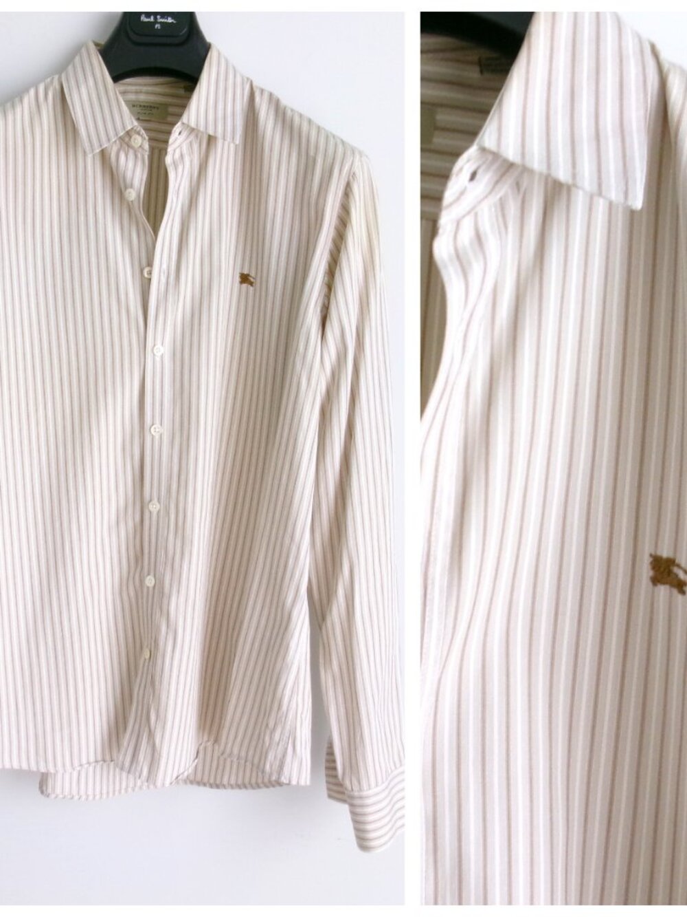 AUTH BURBERRY LONDON MEN'S 100% COTTON STRIPED SHIRT SAND Sz-L